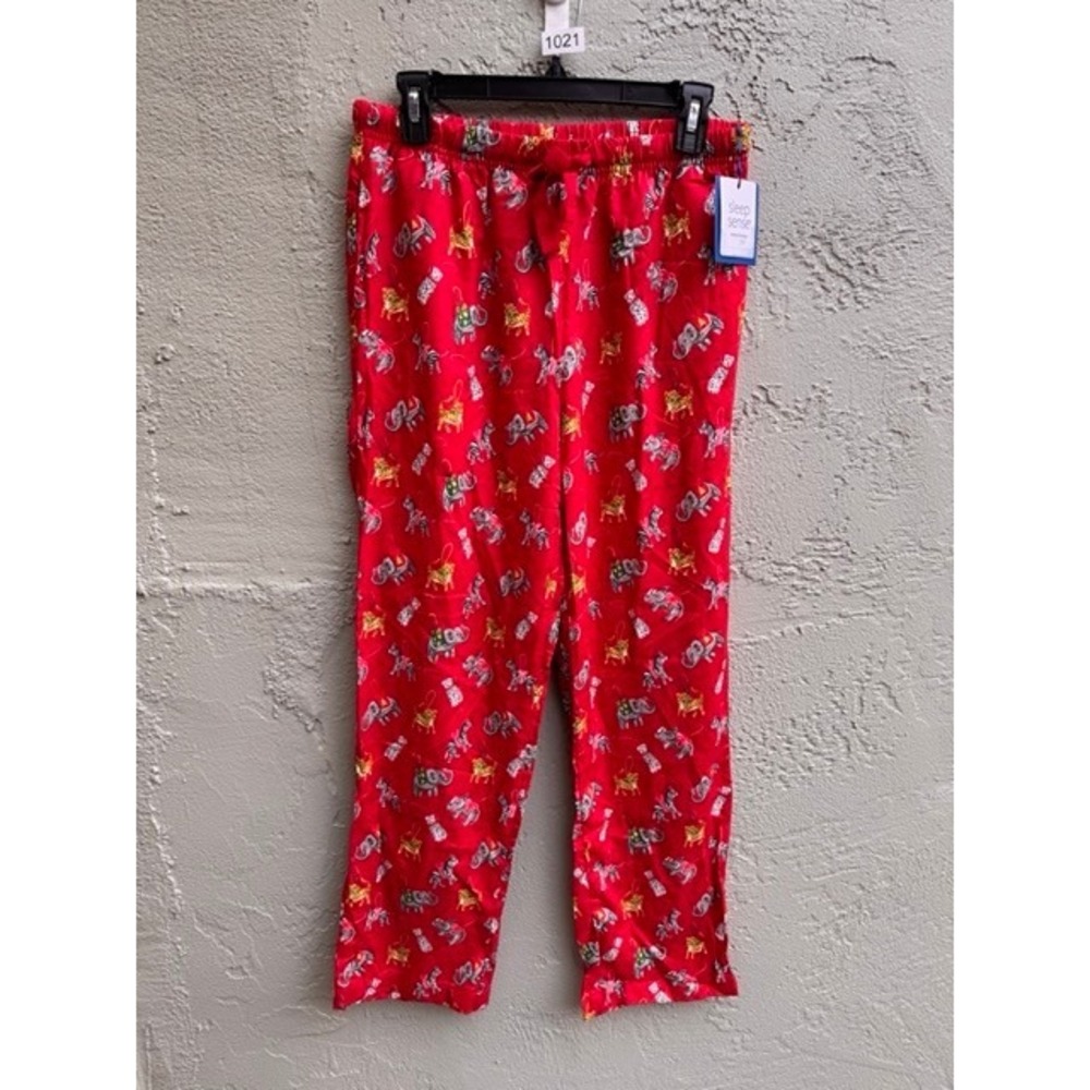 Sleep Sense NEW Womens Red Lounge Pants Small Safari Animal Print Pajama Cozy